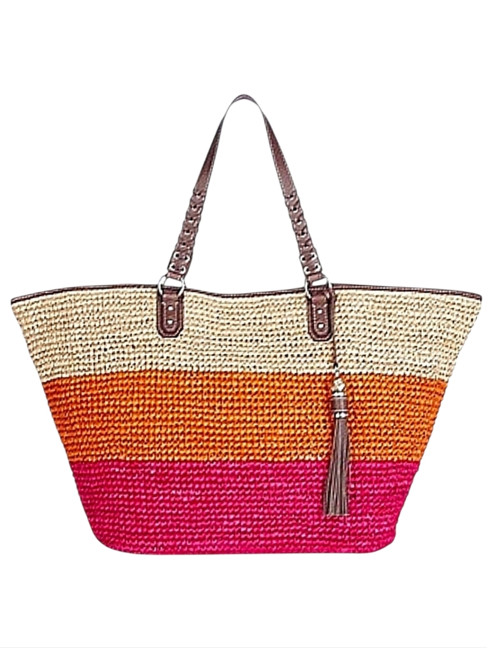 Rafe New York Large Natural Straw Genuine Leather Ombre Stripe Tote Bag
